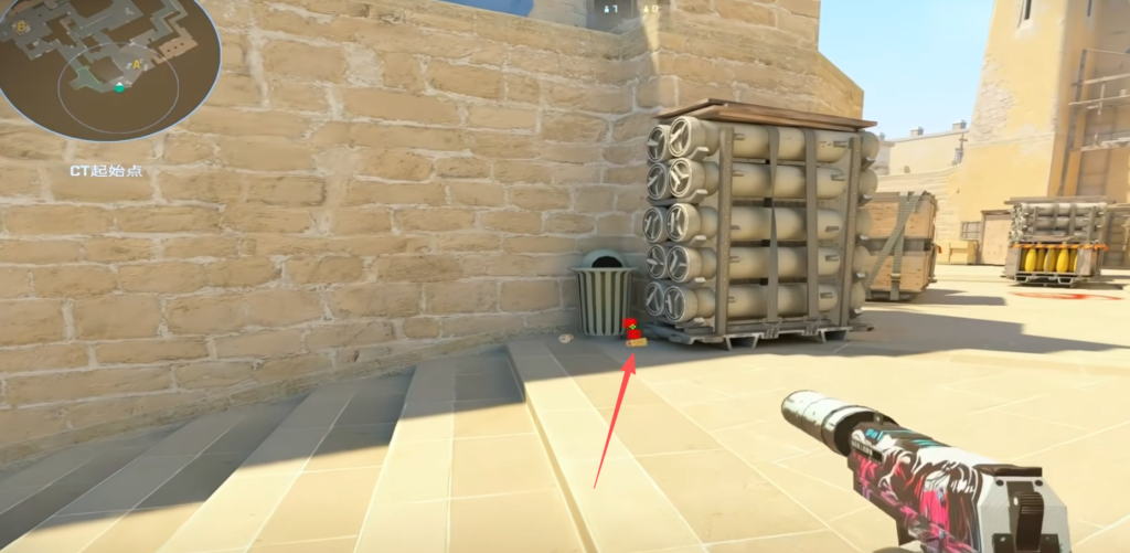 CT aggressive retake flash from dumpster — diagonal line aim point