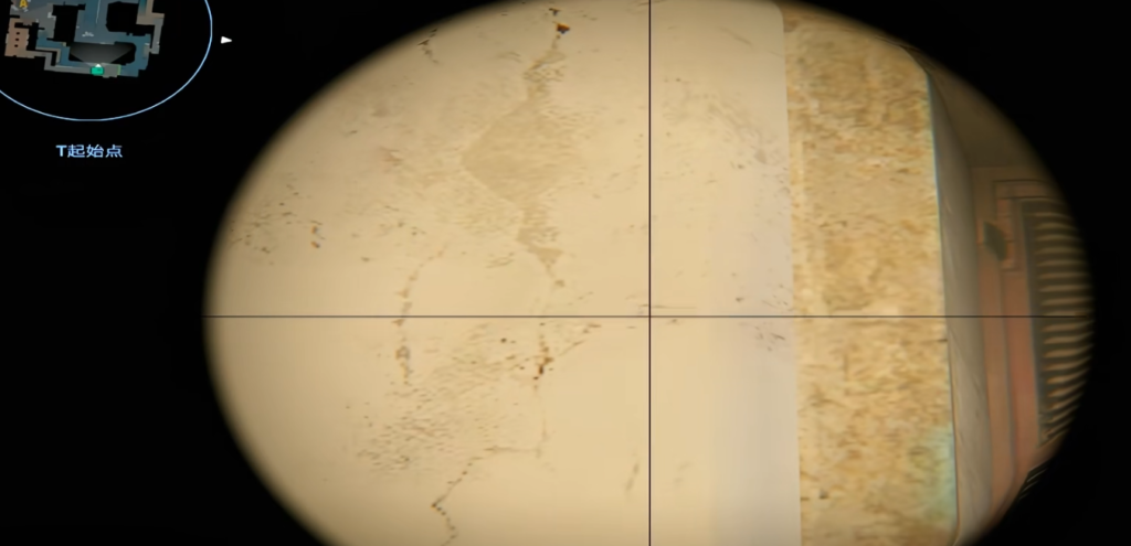 A1 entry flash 2 — T-shape aim point on wall from left door frame