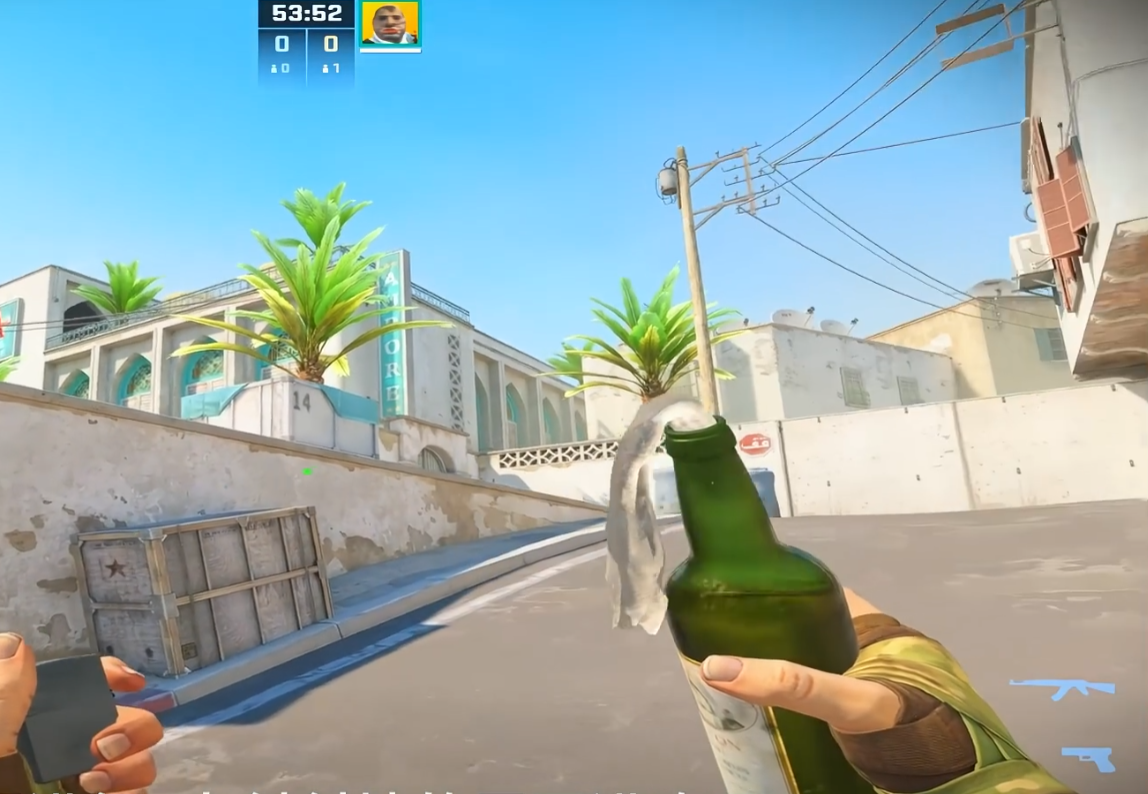 A Long blue car fire and cross smoke on Dust2