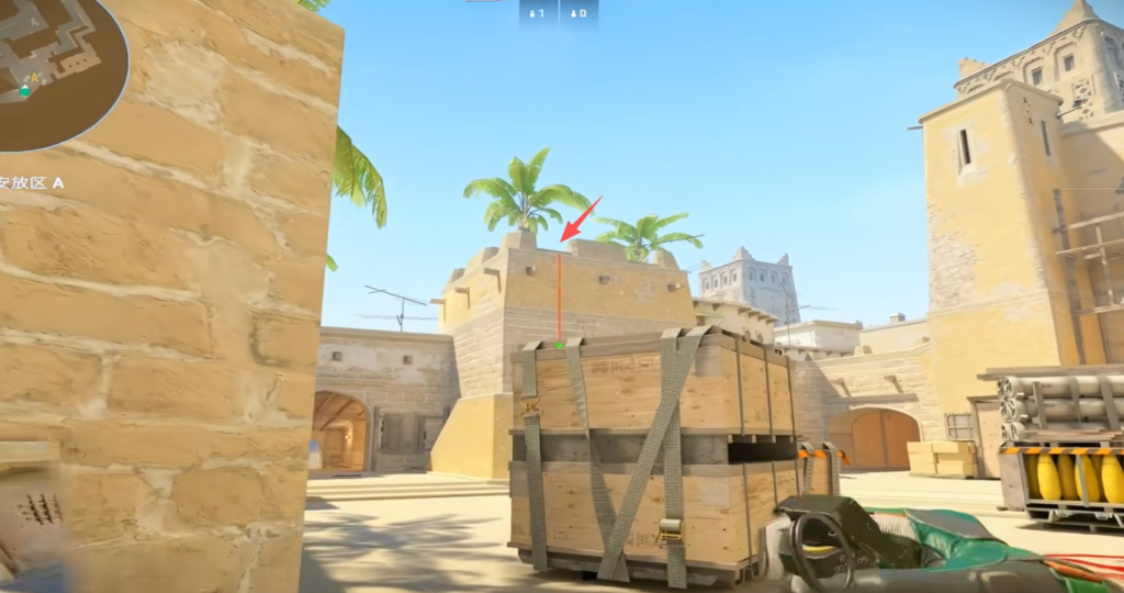 Under A2 mid retake flash — aiming at arch entrance from wall