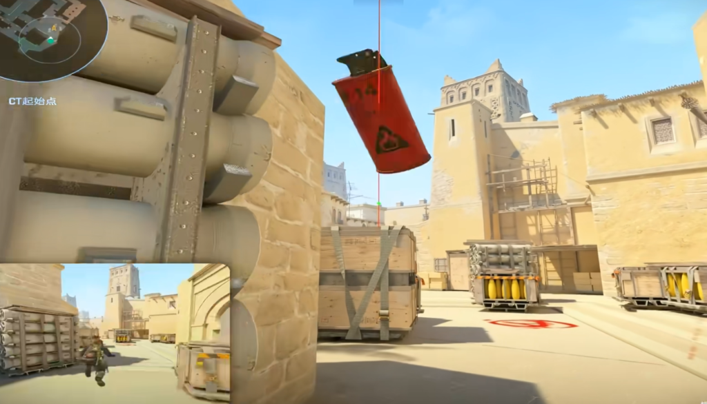 A1 anti-rush molotov landing — deep fire burning on A1 ramp