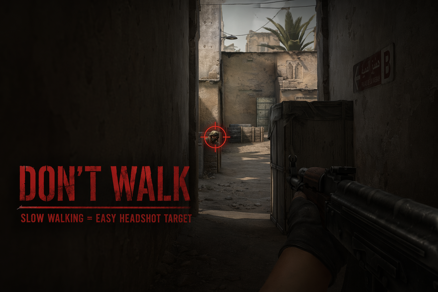 Enemy perspective showing a slow walking player as an easy headshot target